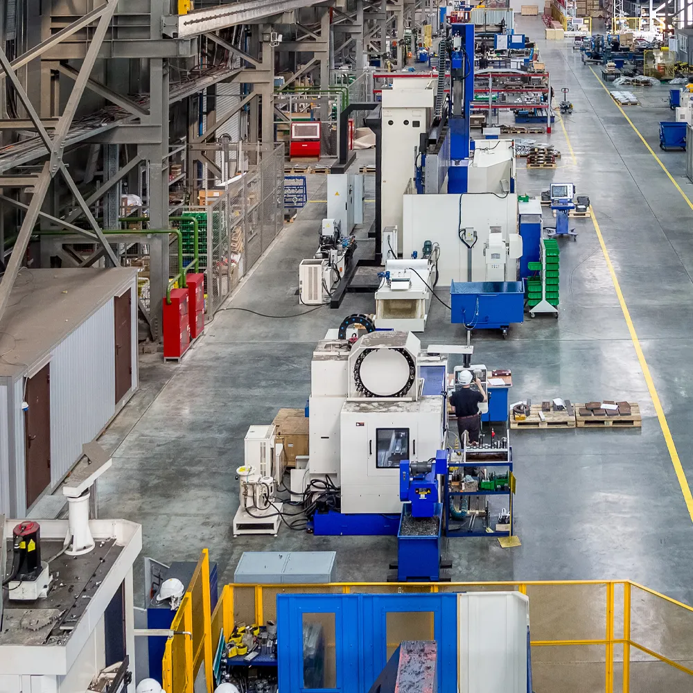 industrial manufacturing plant with safety system monitors