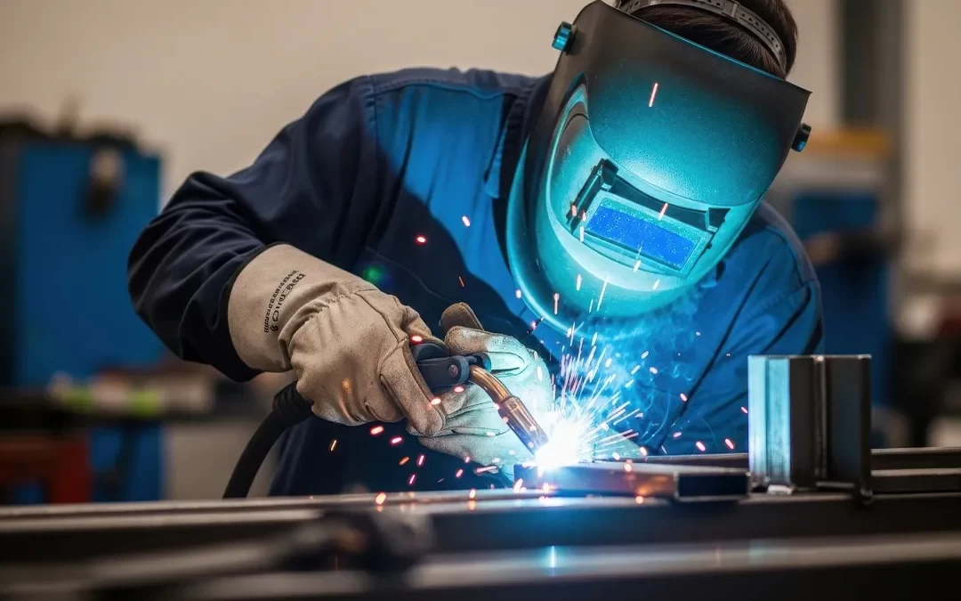welder welding metal in metal shop